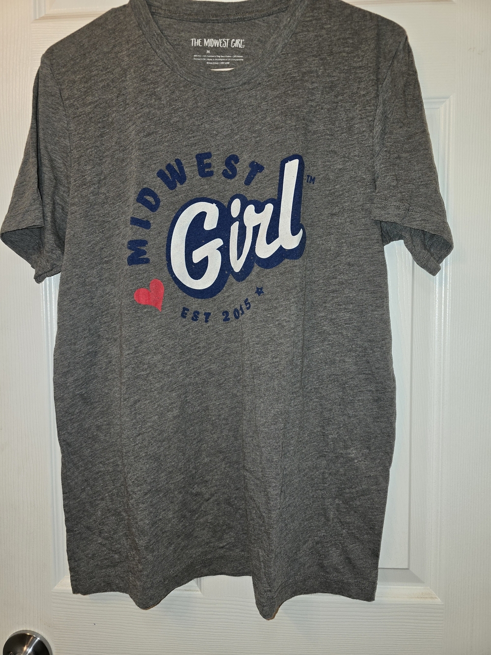 Midwest Girl Gray Graphic Tee with Navy & White Logo
